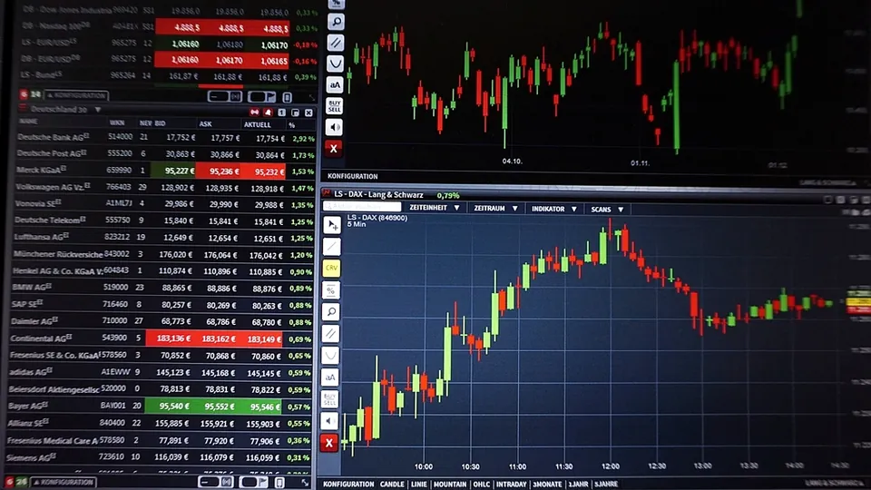 Trading platform screen with a watchlist and two candlestick charts